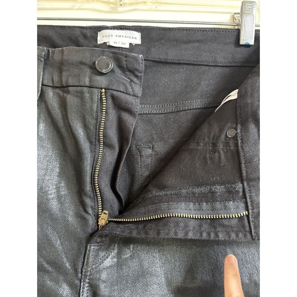 Good American Black Coated Jeans 14 Plus Wax Vegan Faux Leather Pants Denim Club - Picture 5 of 8